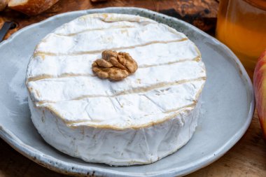 Fransız peyniri, orijinal Camembert de Normandie peyniri, beyaz küfle kaplayın.