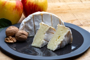 Fransız peyniri, orijinal Camembert de Normandie peyniri, beyaz küfle kaplayın.