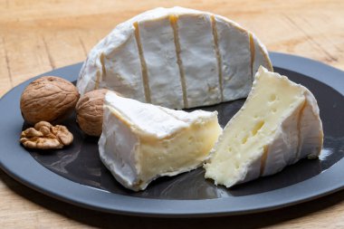 Fransız peyniri, orijinal Camembert de Normandie peyniri, beyaz küfle kaplayın.