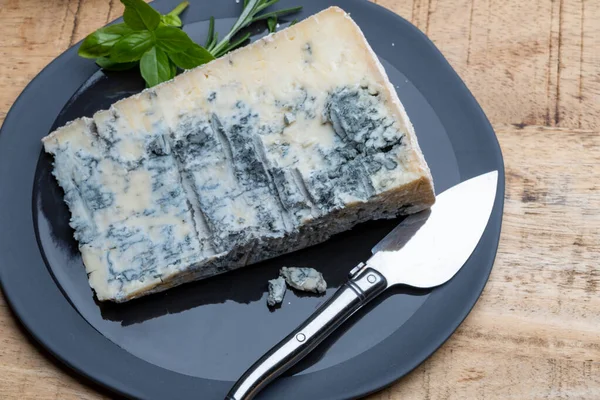 奶酪收集 一块意大利蓝奶酪Gorgonzola Picante蓝色霉菌从意大利北部关闭 — 图库照片
