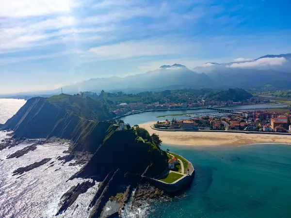 Aerial Panoramic View Vacation Costa Verde Green Coast Asturias Ribadesella — Stock Photo, Image