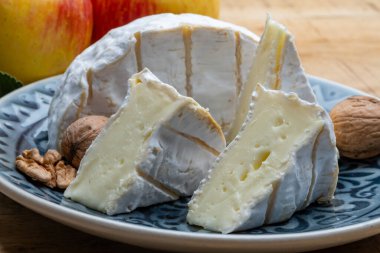 Fransız peyniri, orijinal Camembert de Normandie peyniri, beyaz küfle kaplayın.