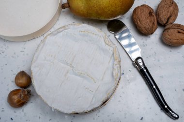 Fransız peyniri, orijinal Camembert de Normandie peyniri, beyaz küfle kaplayın.