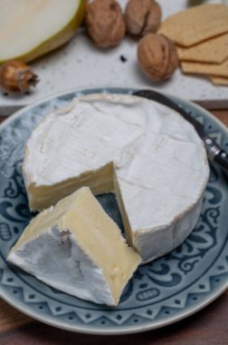 Fransız peyniri, orijinal Camembert de Normandie peyniri, beyaz küfle kaplayın.