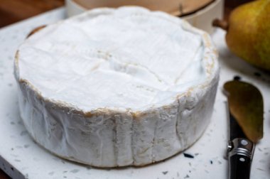 Fransız peyniri, orijinal Camembert de Normandie peyniri, beyaz küfle kaplayın.