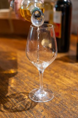 Barsac köyündeki Sauternes üzüm bağlarındaki eski şarap sauternes şaraplarının tadı Botrytis cinerea Noble rot, Bordeaux, Fransa