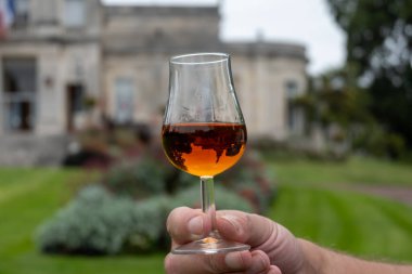 Varillerde yıllanmış konyak, içki ve şehirdeki eski caddeleri ve evleri görmek konyak, büyük şampanya, Charente, güçlü alkol damıtma endüstrisi, Fransa