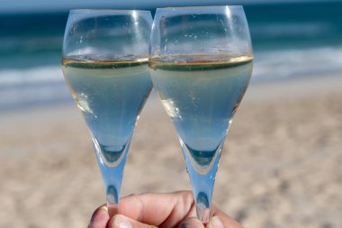 Fuerteventura 'nın güneyi, Kanarya adaları, mavi okyanus, dağlar, İspanya