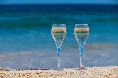 Fuerteventura 'nın güneyi, Kanarya adaları, mavi okyanus, dağlar, İspanya