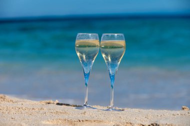 Fuerteventura 'nın güneyi, Kanarya adaları, mavi okyanus, dağlar, İspanya