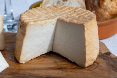 Peynir koleksiyonu, taze tütsülenmiş İspanyol keçi peyniri.