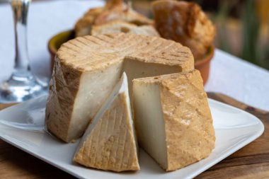 Peynir koleksiyonu, taze tütsülenmiş İspanyol keçi peyniri.