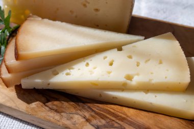 İspanyol sert manchegosu, inek, koyun ve keçi peyniri Yaklaş