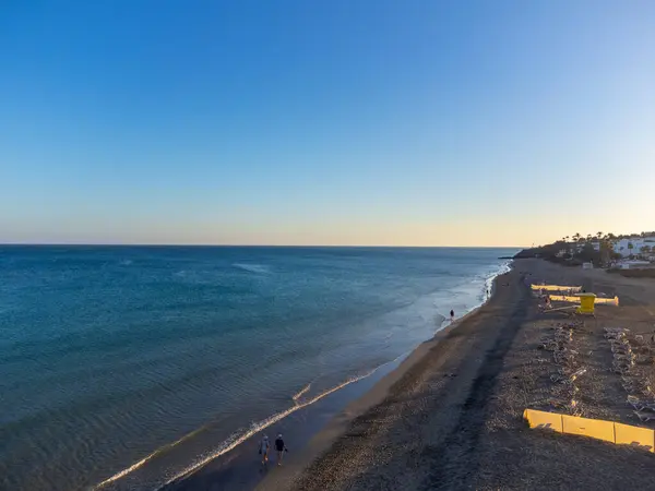 stock image Aeriav view on sandy dunes, beach and Costa Calma, Fuerteventura, Canary islands, Spain in winter, sunset