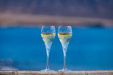 Fuerteventura 'nın güneyi, Kanarya adaları, mavi okyanus, dağlar, İspanya