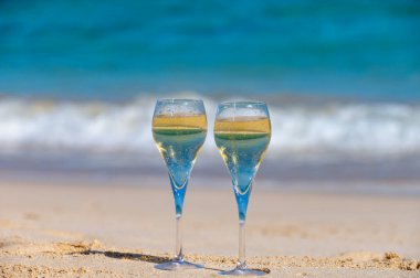 Fuerteventura 'nın güneyi, Kanarya adaları, mavi okyanus, dağlar, İspanya