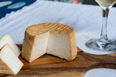 Peynir koleksiyonu, taze tütsülenmiş İspanyol keçi peyniri.