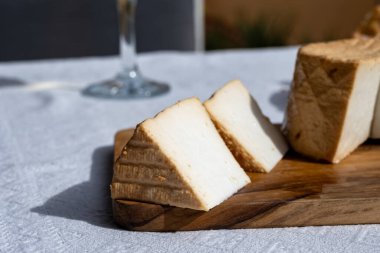 Peynir koleksiyonu, taze tütsülenmiş İspanyol keçi peyniri.