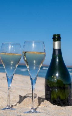 Fuerteventura 'nın güneyi, Kanarya adaları, mavi okyanus, dağlar, İspanya