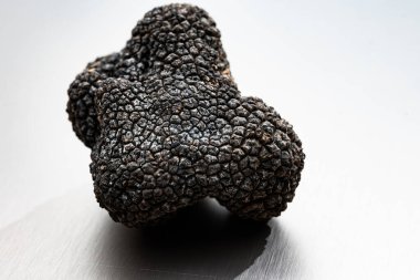 İtalyan siyah yaz trüf mantarı, lezzetli aromatik mantar, gurme mutfağı, kapat.