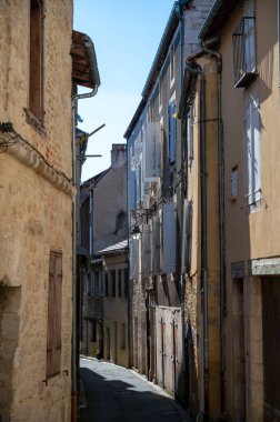 Souillac is small market town in Lot department in France, on river Dordogne in agricultural region known for its walnuts, strawberries, houses and streets clipart