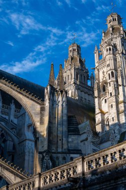 Tours street view, city on Central Loire valley, cathedral of Tours, dedicated to Saint Gatien, visiting on castles of Loire valley, France in summer clipart