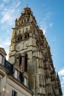 Tours street view, city on Central Loire valley, cathedral of Tours, dedicated to Saint Gatien, visiting on castles of Loire valley, France in summer clipart