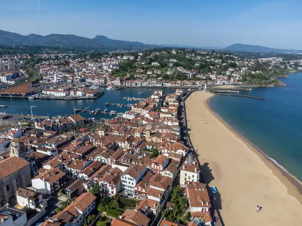 stock image Aerial view on Ciboure and Saint Jean de Luz towns bay, port, sandy beach on Basque coast, beautiful architecture, nature and cuisine, South of France, Basque Country