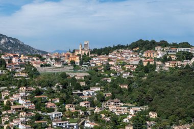 Nice, Provence-Alpes-Cote d 'Azur, French Riviera, Fransa' daki Alpes-Maritimes evlerinin manzarası