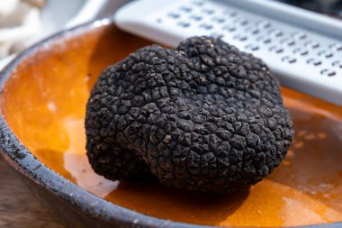 Lezzetli mantarlar, İtalya 'dan taze siyah mantar mantarı ve lezzetli aromalı mantar yemekleri yapmak için rende.