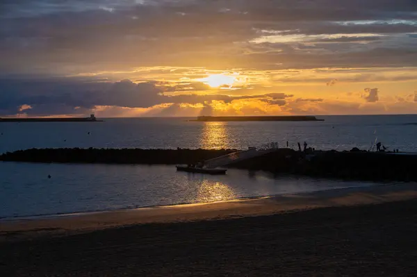 stock image Ciboure and Saint-Jean-de-Luz bay and sandy beach on Basque coast on sunset, famous resorts, known for beautiful architecture, nature and cuisine, South of France, Basque Country