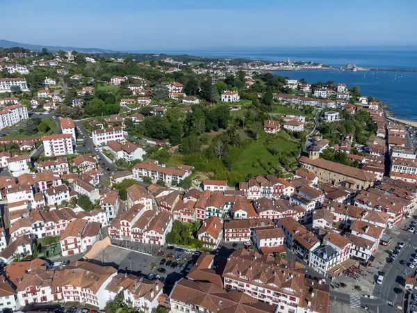 stock image Aerial view on Ciboure and Saint Jean de Luz towns bay, port, sandy beach on Basque coast, beautiful architecture, nature and cuisine, South of France, Basque Country