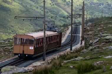 Travelling by old wooden train up to Larrun or La Rhune, Larhune mountain at the western end of the Pyrenees located on border of France and Spain, in traditional Basque provinces of Labourd and Navarra. clipart