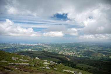 Travelling by old wooden train up to Larrun or La Rhune, Larhune mountain at the western end of the Pyrenees located on border of France and Spain, in traditional Basque provinces of Labourd and Navarra. clipart