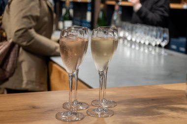 Beyaz şarap tatmak, Lüksemburg 'daki Moselle Nehri vadisindeki mağaralarda, şarap turu ve ziyaret mağaralarında geleneksel şampanya metodları.