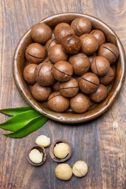 Avustralya Queensland Macadamia fındığı, ya da çalılık, maroochi, bauple fındığı, kesilmiş fındık, taze hasat yakın