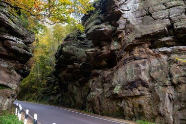 Scenic nature diversity of Mullerthal, Luxembourg's Little Switzerland, hiking routes, rock formations, moss-covered forests, tourist destination in Europe clipart