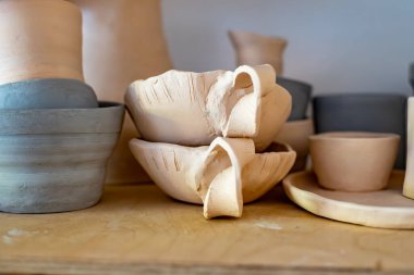 Polonya 'daki sanat seramik atölyesinde yapılan seramik sanat eserleri ve tabelalar