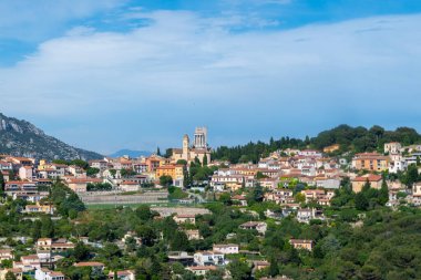 Nice, Provence-Alpes-Cote d 'Azur, French Riviera, Fransa' daki Alpes-Maritimes evlerinin manzarası