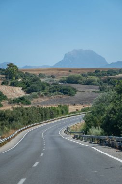 Dağ yollarında araba kullanmak, yaz mevsiminde ulusal park la Sierra de Grazalema, İspanya 'nın Endülüs beyaz köyleri turistik rotası