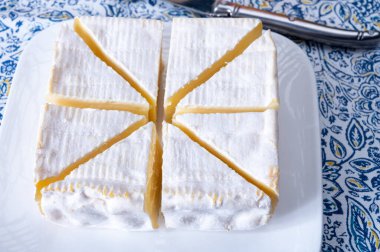 Fransız kare pont l 'eveque inek peyniri Calvados, Normandiya, Fransa' dan