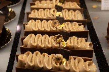 Avusturya tatlıları, Avusturya 'nın Viyana kentindeki geleneksel fırın kafesinde sergilenen farklı tipte çikolata ve meyveli kekler.