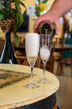 Beyaz, köpüklü şarap brut, Grand Rezerv, Grand Cru 'da şampanya Vallee de la Marne' da köy yapımı Ay-Şampanya Şarabı, Champagne Bölgesi, Fransa