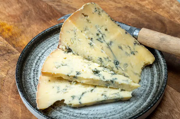 Peynir koleksiyonu, İngiliz ineği sütü yarı yumuşak, eski püskü mavi peynir yakından, peynir tatma çiftliği