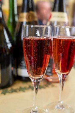 Gül ve şarap tatma, köpüklü şarap, grang rezervi, Grand Cru Ay-Şampanya Şarabı Vallee de la Marne köyü, Champagne bölgesi, Fransa