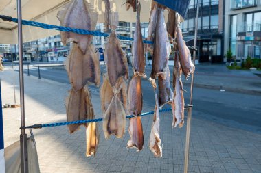 Oostende, Belçika 'da deniz gezintisine havayla ya da tuzlanmış morina balığıyla süslenmiş.
