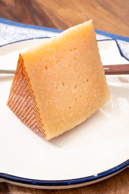 Çok eski bir parça anejo tostado İspanyol sert peyniri, inek ve koyun papağanı, manchego, keçi peyniri