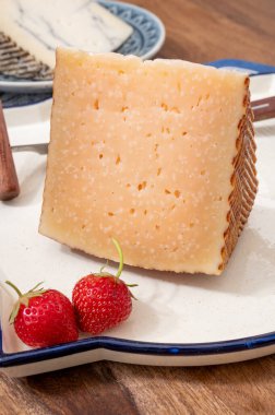 Çok eski bir parça anejo tostado İspanyol sert peyniri, inek ve koyun papağanı, manchego, keçi peyniri