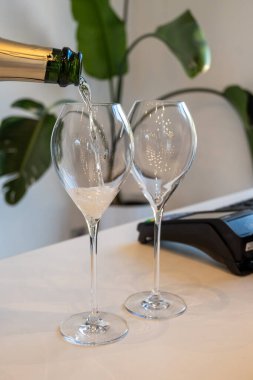 Beyaz şarap brut, büyük rezervler, şampanya, ay-şampanya eski büyük cru şarap Vallee de la Marne köyü, şampanya, Fransa turu