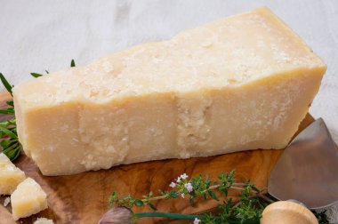 Geleneksel İtalyan yemekleri, mağaralarda 36 aylık İtalyan parmesan peyniri Parmigiano-Reggiano, İtalya 'dan.